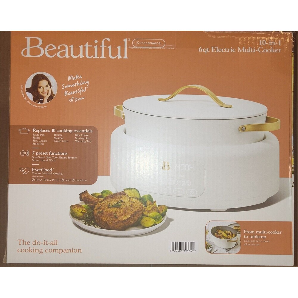 Beautiful 10 in 1 6 Qt Electric Multi-Cooker, White Icing by